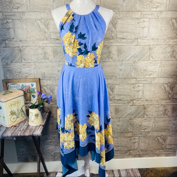 Adrianna Papell Floral Halter Asymmetrical Dress - Picture 2 of 12